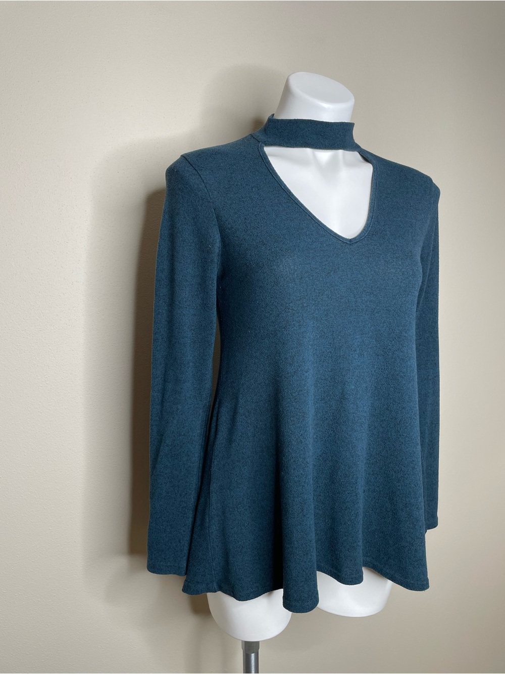 Moa Moa Dark Teal Cutout Mock Neck Long Sleeve Tunic